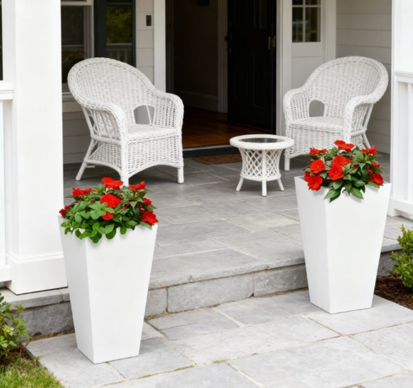 English Elm Durable Stackable Magnesium Oxide Planters 2 Pack Matte Stone Finish Outdoor Patio Set White T3971P423393
