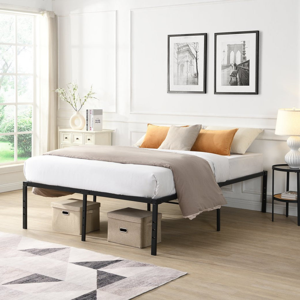 English Elm Full Full Size Bed Frame Heavy Duty Metal Support 1000lb, No-Squeak Slats, Underbed Storage Black W311P282479