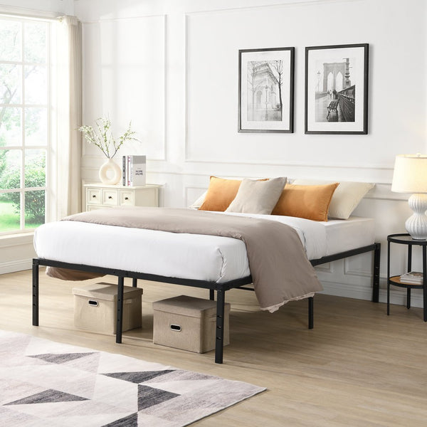 English Elm Full Full Size Bed Frame Heavy Duty Metal Support 1000lb, No-Squeak Slats, Underbed Storage Black W311P282479