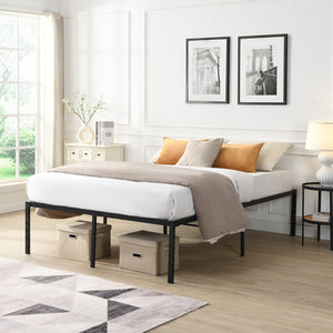 English Elm Queen Metal Bed Frame - Heavy-Duty 1000lb Support, Quiet Reinforced Slats, Easy Assembly, Black W311P282480