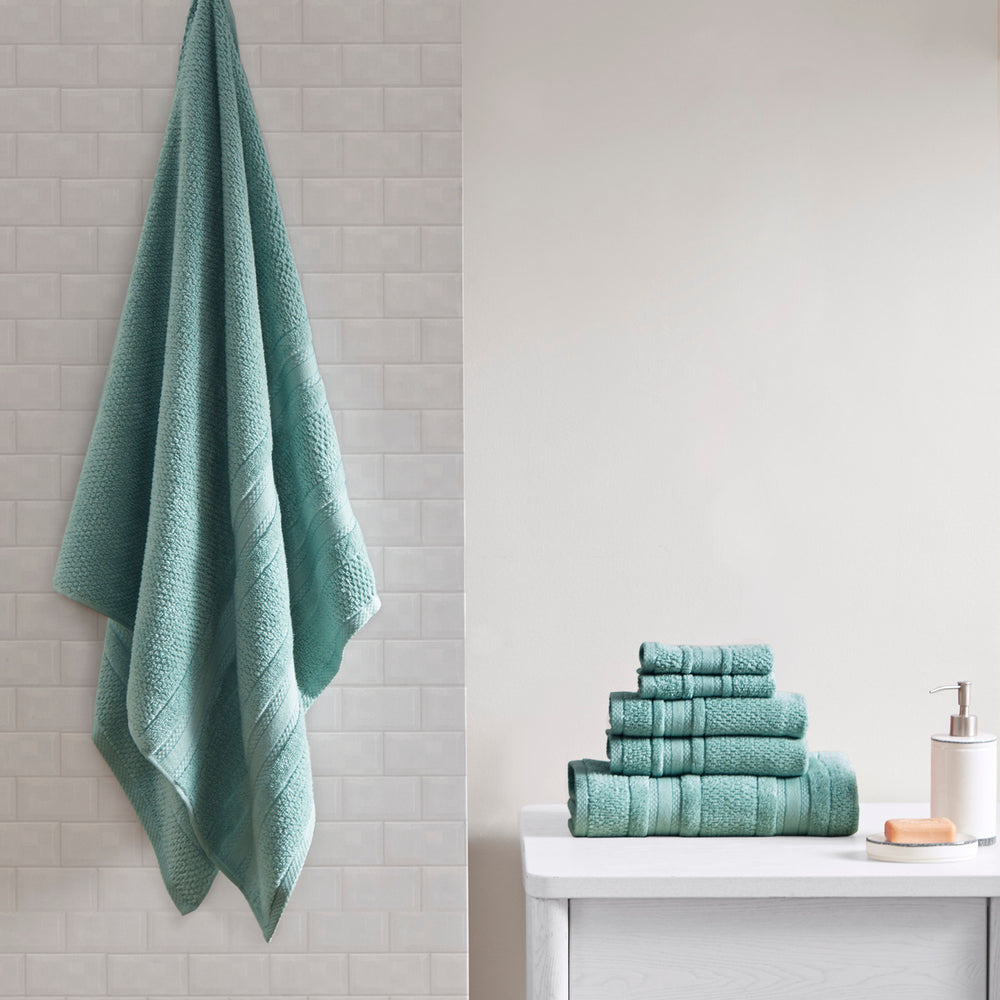 JLA Home Madison Park Essentials - Super Super Soft Cotton Quick Dry Bath Towel Set 6-Piece — Antimicrobial, OEKO-TEX Certified Luxury Teal MPE73-788