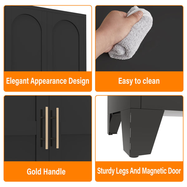 English Elm 71'' Steel 2-Door Locking Cabinet with Adjustable Shelves, Secure Metal Storage for Home Office Black W3387P306308