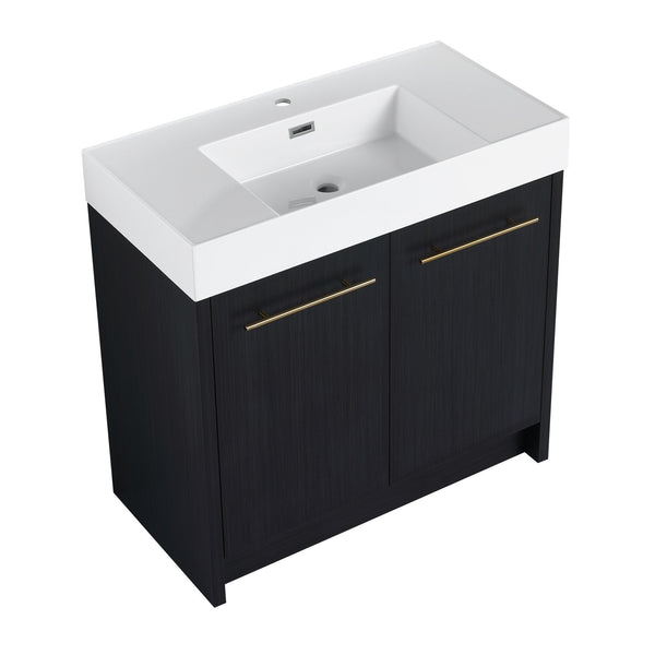 English Elm 36 Inch Freestanding Bathroom Vanity With Resin Sink & Soft-Close Doors – Modern, Durable Design W999S00179