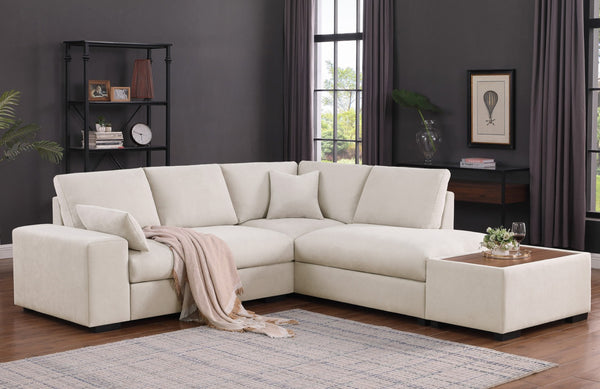 English Elm Joviel Woven Fabric Sectional with Chaise Ottoman Pocket Coil Living Room Sofa Beige B2749S00264
