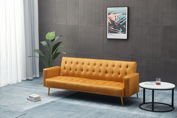 English Elm SOFA Velvet Convertible Sofa Bed with Golden Legs, Solid Wood Frame, Compact Design for Small Spaces Ginger B205P246430