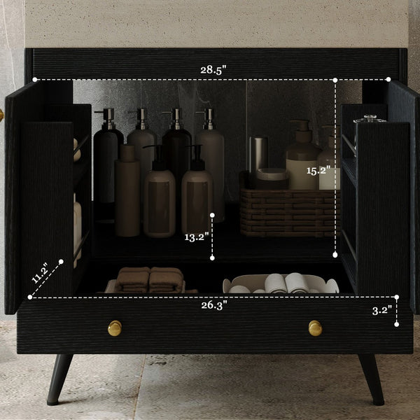 English Elm Contemporary Freestanding Bathroom Vanity Sintered Stone Top Ceramic Sink Floating Cabinet W3136S00061