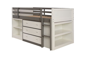 English Elm Contemporary Twin Bunk Bed With Shelves & Nesting Desk, 3 Drawers - Space-Saving White & Gray Design B2741S00691
