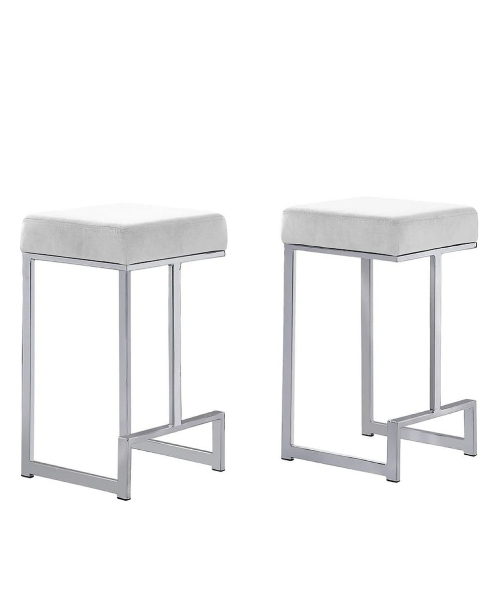 English Elm 25 in Backless Faux Leather Counter Stools with Polished Silver Pedestal Base Set of 2 White B011P496924