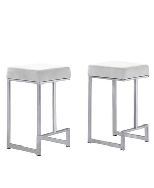 English Elm 25 in Backless Faux Leather Counter Stools with Polished Silver Pedestal Base Set of 2 White B011P496924