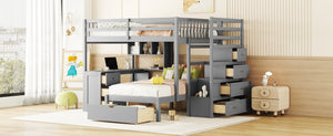 English Elm Full Over Twin Bunk Bed with Staircase Drawers Desk and Shelves in Gray Gray LT001605AAE-1