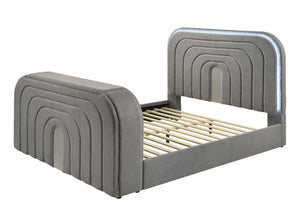 English Elm Shelyn Teddy Sherpa Queen Bed with LED Headboard, Fireplace TV Lift, Bluetooth Speakers & Storage Gray 85.63 L x 12.6 W x 6.18 H B2726S00530