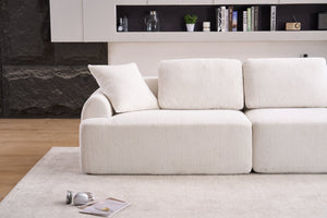 English Elm LY-024 Beige Compression Sofa 4-Seater Deep Seat Crochet Yarn Fabric Foam+Spring Breathable Comfort W2231S00014