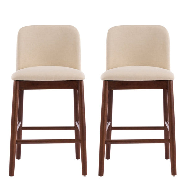 English Elm Lois Rubberwood Counter Stools Set of 2 Beige Upholstered Seats Walnut Frame N775P369557D
