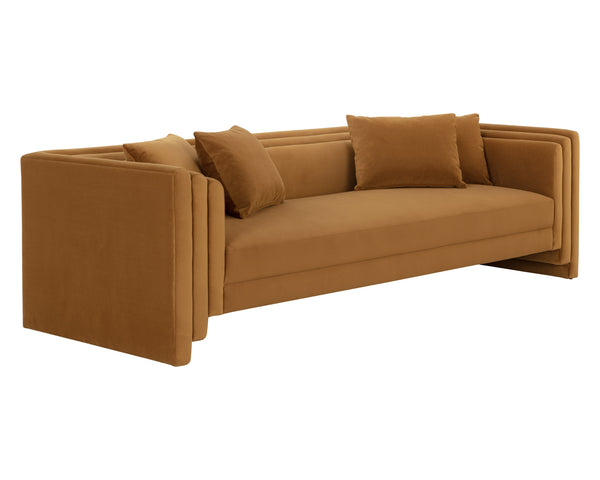Sunpan Kira Sofa - Modern Elegance with Soft Geometric Lines, Durable Performance Fabric, Handcrafted Comfort Meg Gold