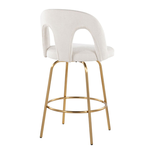English Elm Fixed-height Swivel Counterstools with White Upholstery Gold Footrest Set of 2 B202S01782