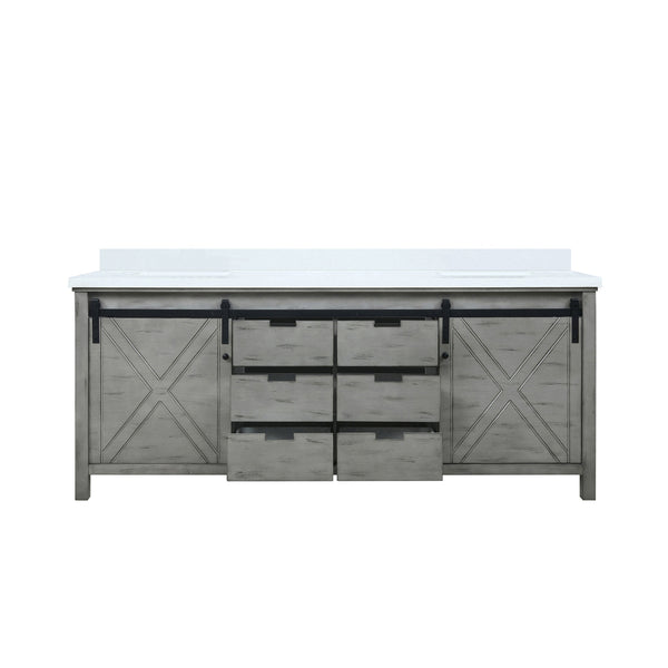 English Elm Ash Grey Double Bath Vanity With Cultured Marble Top - Spacious, Stylish & Soft-Close Drawers, 80 In. B2731P260159