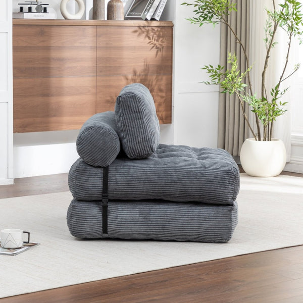 English Elm Folding Floor Sofa Bed Convertible Lounge Chair with Shredded Foam Fill for Bedroom Dark Gray W2200P442794