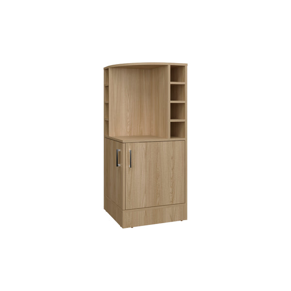 English Elm FM Corner Bar Cabinet with 8-Bottle Rack, Open Display Shelves and Hidden Storage for Home Entertaining Natural Wood 47.2 L x 23.2 W x 4.7 H B128P269880