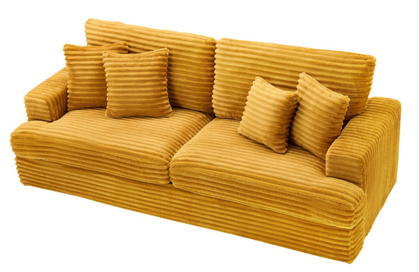 English Elm 88.58" corduroy 3-seater sofa with 4 matching throw pillows, sturdy wood frame, modern luxe comfort Orange W3356S00020