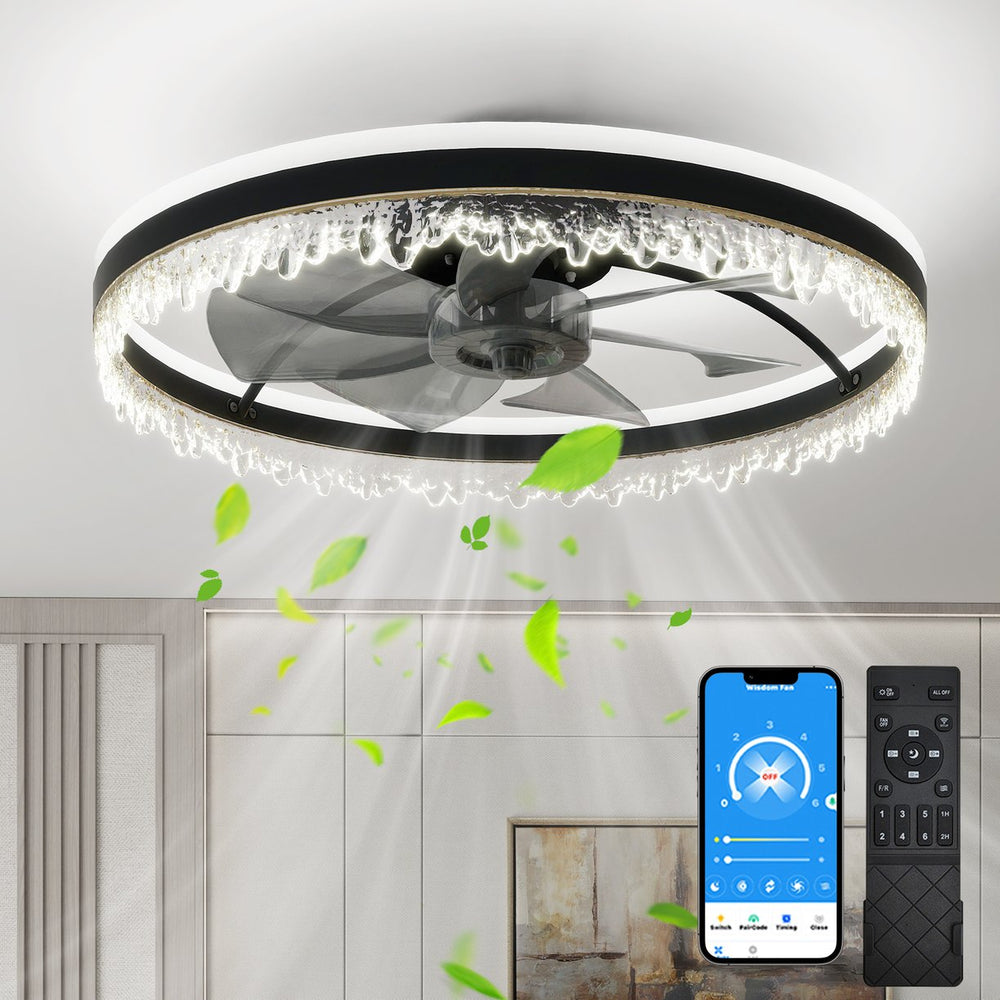 English Elm Modern Led Ceiling Fan With Remote Control – Dimmable 24" Crystal Design For Stylish Airflow & Light W2312P368700