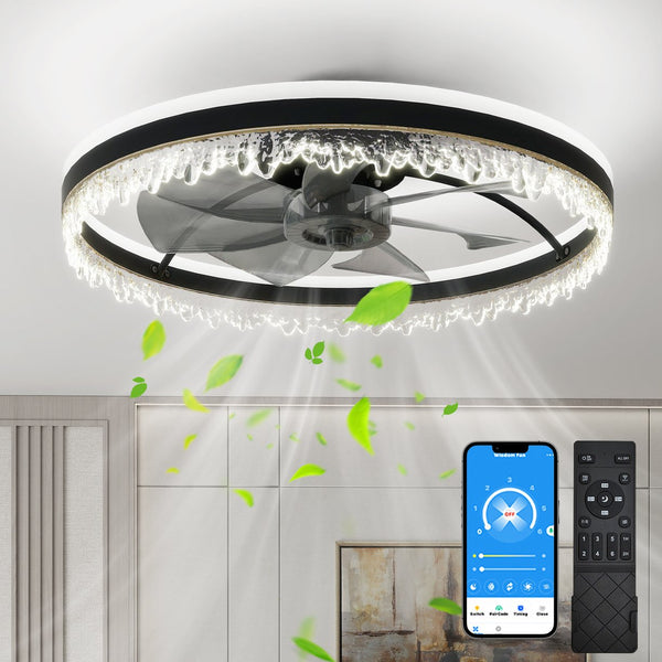 English Elm Modern Led Ceiling Fan With Remote Control – Dimmable 24" Crystal Design For Stylish Airflow & Light W2312P368700