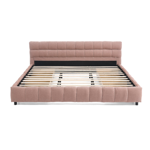 English Elm California King Upholstered Bed Frame - Soft Pink Chenille, Padded Headboard & Hidden Storage Drawers W487P311313