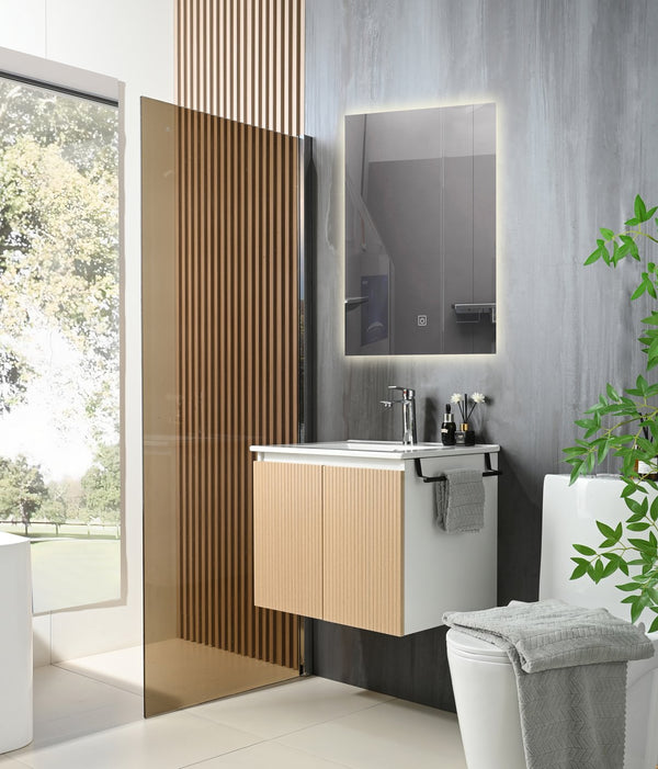 English Elm Goodyo 24" Wall-Mount Floating Bathroom Vanity Cabinet with Soft-Close Doors Stainless Towel Rack Yellow+White D163120297