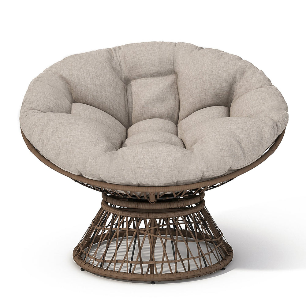 English Elm 41.5" Ergonomic Papasan Wicker Chair with Ultra-Thick Cloud Cushion, 360° Swivel, Waterproof UV-Resistant Fabric Beige,Brown N723P212569A