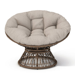 English Elm 41.5" Ergonomic Papasan Wicker Chair with Ultra-Thick Cloud Cushion, 360° Swivel, Waterproof UV-Resistant Fabric Beige,Brown N723P212569A