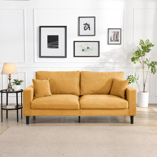 English Elm 74" High Resilience three seater Sofa with Corduroy Upholstery, Plush High-Density Cushion, Sturdy Wooden Frame, Stylish Apartment Seating Orange 35.83 L x 31.9 W x 12.6 H W2297P264469