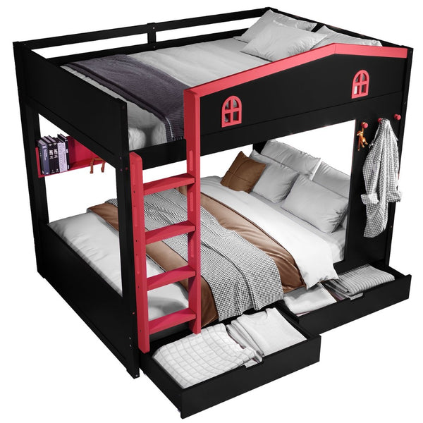English Elm Twin Xl Solid Pine Loft Bed with Built-in Led Lighting and Storage Shelves W1580S00391