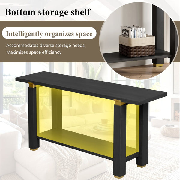 English Elm U_Style 62.9" Modern Minimalist Console Table With Solid Wood & Metal Accents, Ideal For Entryways N711P289140B-GIGA