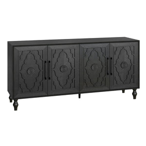 English Elm Carved Flower Door Large Storage Cabinet with Metal Handles — Elegant Carved Design for Entryway, Kitchen and Living Room Black W1445P164168