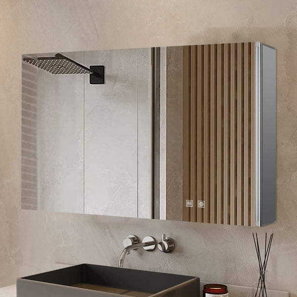 English Elm Corsica Double Door Led Medicine Cabinet with Defogger Aluminum Frame Spa Bath B2731P477802