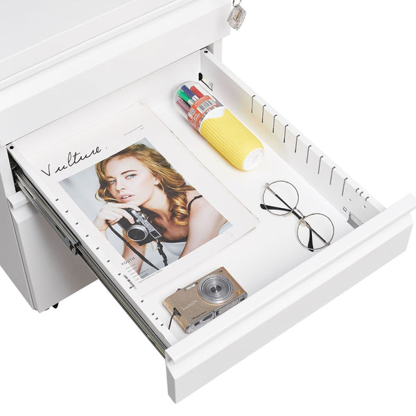 English Elm 3-drawer Rolling Steel File Cabinet Fully Assembled with Lock and Pen Tray for Office White T3625P495644