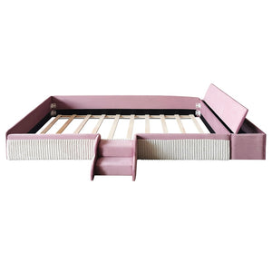 English Elm Twin Velvet Kids Daybed with Built-in Stairs Padded Guardrails and Gas Lift Storage Pink+White SF000201AAH