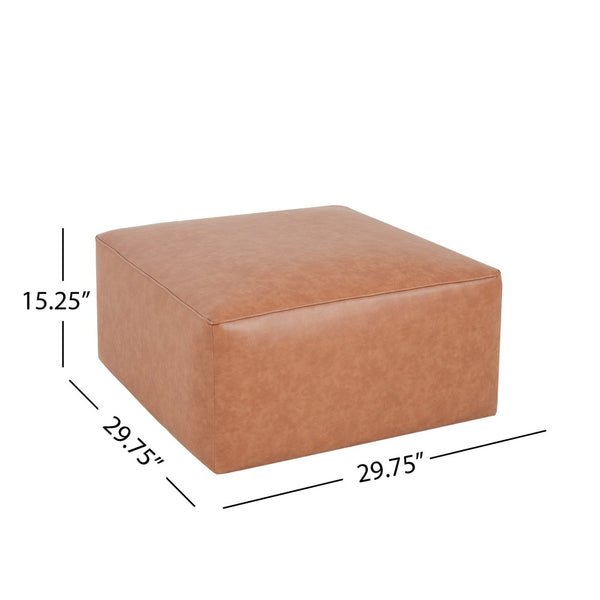 English Elm Upholstered Square Pu Leather Ottoman with Coil Spring Support for Modern Living Rooms N757P414087T