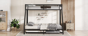 English Elm Twin Xl Over Queen Metal Bunk Bed With Trundle - Space-Saving, Durable, Modern Black Design! W1580S00132-GIGA