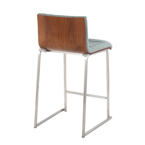 English Elm Mason Mara 26" Stylish Counter Stool Set Of 2 - Walnut Wood, Green Fabric & Stainless Steel Base B202P222074