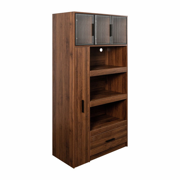 English Elm 70.87" Tall Pantry Cabinet with Pull-Out Multi-Tier Shelves, Drawers & Glass Door for Organized Kitchens W331S00198 W331S00198
