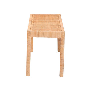 English Elm Modern Mahogany Rattan Woven Entryway Bench with Foam Padded Upholstered Seat B2750P467656