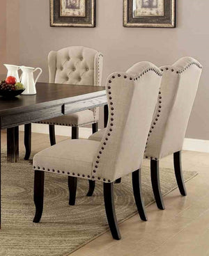 English Elm Rustic 2Pc Wingback Side Chair Set With Button Tufting & Nailhead Trim In Antique Black & Beige Finish B2741P408973-GIGA