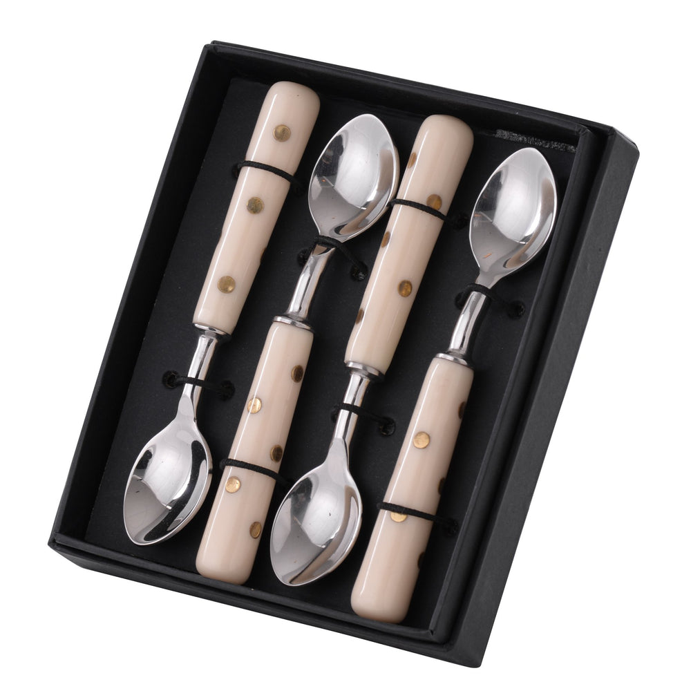 English Elm S/4 Coffee Spoons In Box — Alice Collection Resin Handles with Metallic Dots, Gift-Ready Set of 4, Sparkling Design W2078P284544