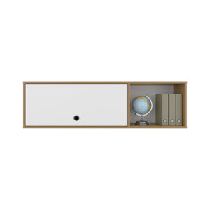 English Elm Tuckerman Wall Cabinet in White & Macadamia — Slim 52" Engineered Wood, Silent-Closing, Space-Saving Storage B092P286112