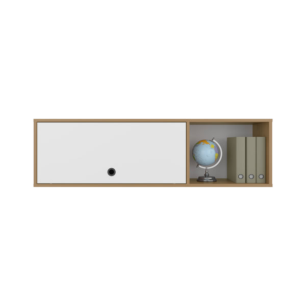 English Elm Tuckerman Wall Cabinet in White & Macadamia — Slim 52" Engineered Wood, Silent-Closing, Space-Saving Storage B092P286112