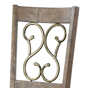 English Elm Weathered Cherry Open Scroll Side Chairs Set of 2 with Black PU Cushions — Stylish, Comfortable Design B062P186536