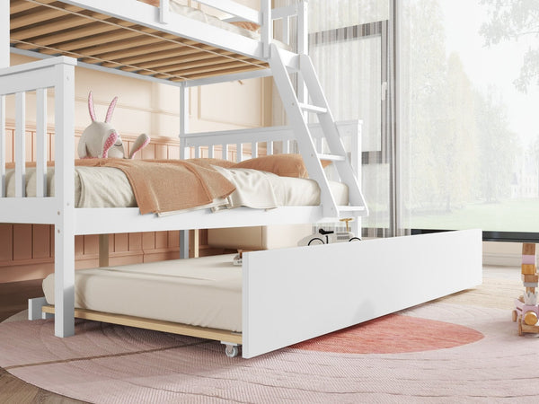 English Elm Twin Over Full Bunk Bed With Trundle - Stylish, Safe, And Convertible Rubberwood Design For Kids W504S00187-GIGA