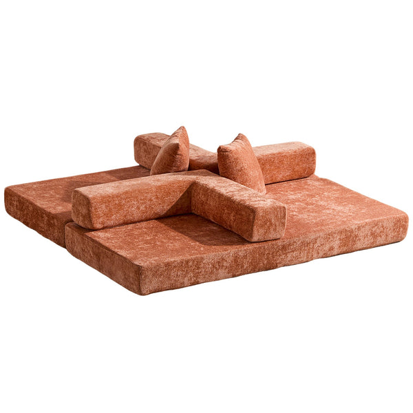 English Elm Floor Couch - Stylish Convertible Futon Sofa Bed With Armrests & Pillow Support In Orange Chenille W3723P344022