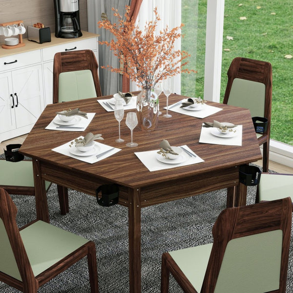 English Elm Board Game Table Hexagonal Dining Surface Removable Top Solid Pine Legs Seats Six W1120S00003
