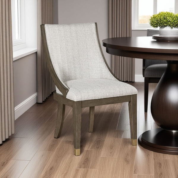 English Elm Greta Sculptural Armchair Set Beige Linen Upholstery Oak Veneer Gold Leg Accents B056P412634